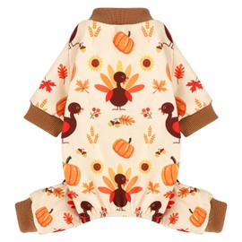 Dog Thanksgiving Outfit Turkey Pumpkin Dog Pajamas Dog Pjs Pet Jumpsuit Dog Thanksgiving Clothes Costume Fall Winter Dog Clothes for Small Dogs Boy Girl, Cat Onesies, Lightweight Velvet, Orange