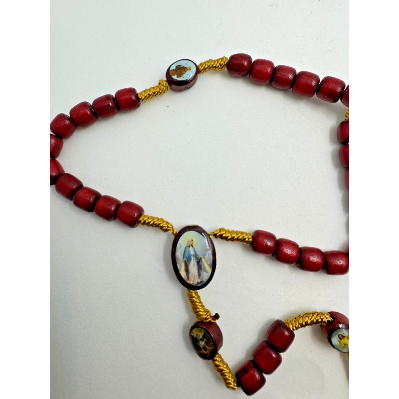Devotional Saints Corded Wood Rosary - Red with Gold -