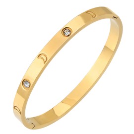 MILAKOO 14K Gold Plated Stainless Steel Bracelet Moon Stackable Cubic Zirconia Bangle Gorgeous Birthday Christmas Gifts