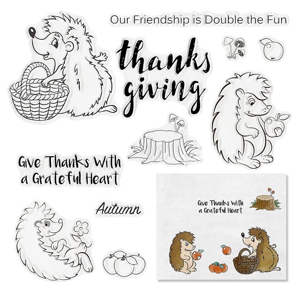 Clear Stamp Hedgehog Silicone Stamp, Thanksgiving Animals Flowers Autumn Fall
