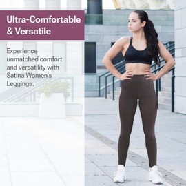 SATINA Women's Leggings Brown High Waist Tummy Control Stretch Exercise Play Leggings - Buttery Soft Polyester Spandex Blend