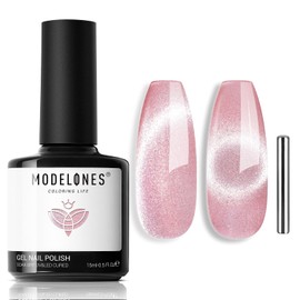 modelones UV Nagellack Cat Eye 15 ML, Rosa Shellac mit Magnet, Pink Velvet Gel Nagellack, Glitter Uv Lack Silver Off Reflective Translucent Gel Magnetic Nagellack für Frauen und Mädchen