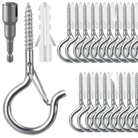 Dayalo Pack of 24 Screw Hooks, Small Screw Hooks, Stainless Steel, Screw Hooks with Safety for Plant Baskets, Bird Feeders, Wind Chimes, Fairy Lights, Includes 1 Wing Nut Driver