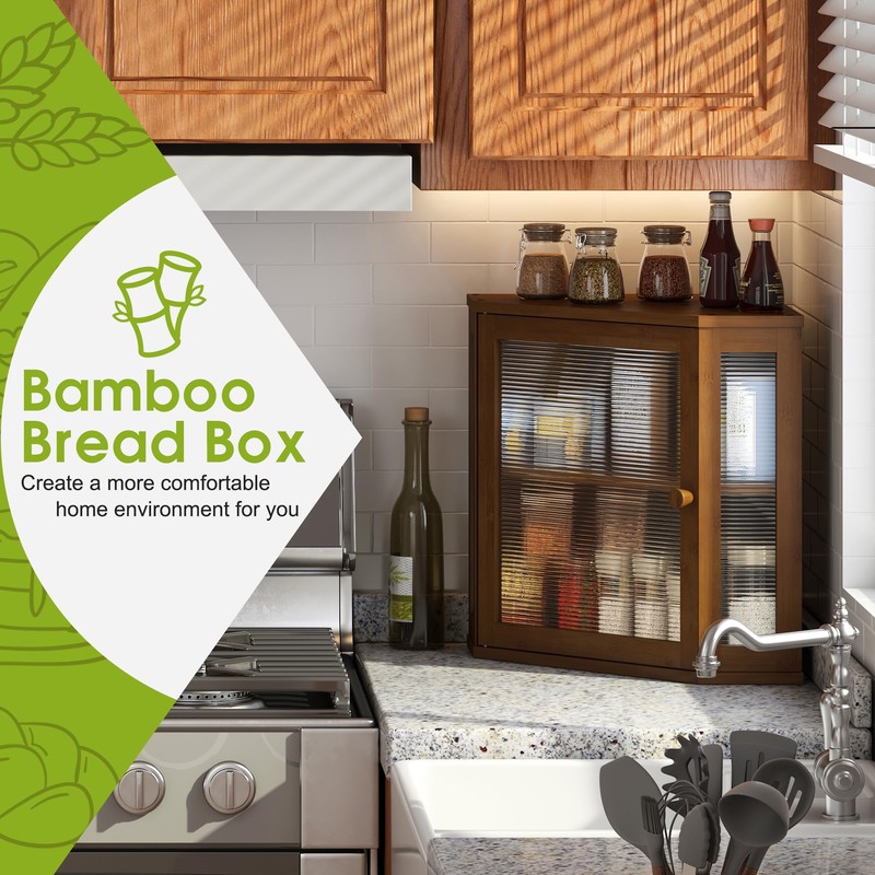 BMOSU Corner Bread Box for Kitchen Countertop Double Layer Bamboo