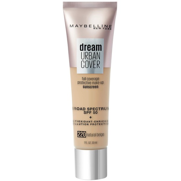 Maybelline Dream Urban Cover Flawless Coverage Foundation Makeup, SPF 50, Natural Beige