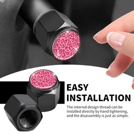 Tire Valve Stem Caps 4 Pack, Car Wheel Stem Caps,Aluminum Air Valve Covers Universal Fit for Cars, SUVs,Trucks, Bikes, and Motorcycles(Pink Spot Leopard)