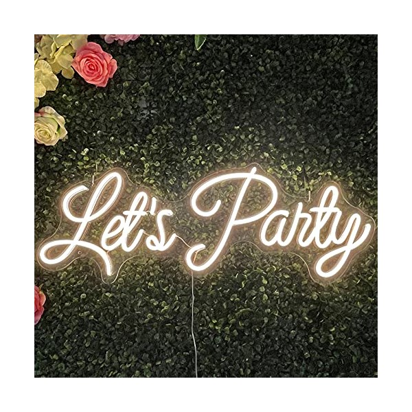 HJSNEON Lets Party Neon Sign for Wall Decor Birthday Party Wedding Engagement Party Bachelor Bachelorette Party Bar Night Club Large Wall Neon Light Sign - 27x10 inches (Warm White)