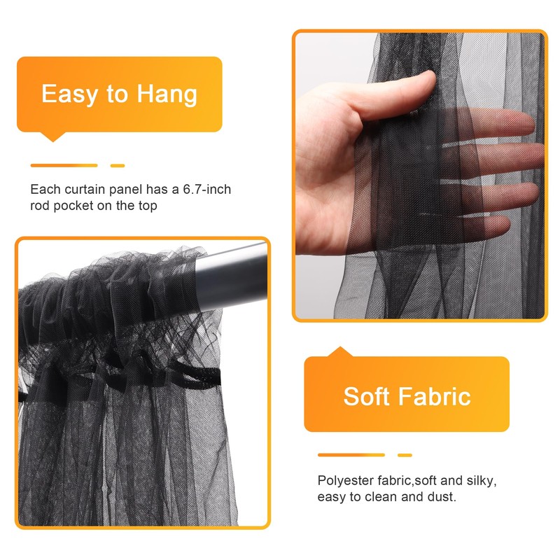 Fomcet Black Tulle Backdrop Curtains with Lights String 10FT X