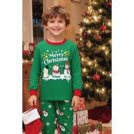 Little Hand Boys Christmas Pajamas Long Sleeve Snowman Kids Clothes Toddler Xmas PJS Sleepwear Green 3t
