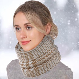 KEERADS Neck Warmer Men's Fleece Neck Cuff Women's Scarf Winter Double Layer Thick Knitted Circle Loop Scarf Warm Windproof Mouth Nose Scarf, gold