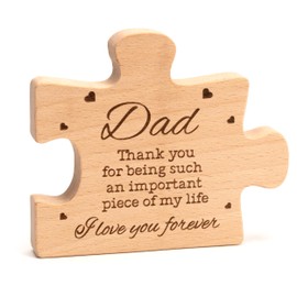 Engraved Solid Natural Wooden Block Dad Puzzle Piece Gift, Fathers Day Decorations Gifts from Daughter, Best Dad Ever Gifts, Fathers Day Puzzle Gift Ideas for Daddy on Fathers Day, Birthday, Christmas