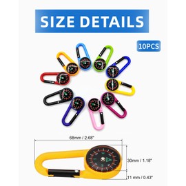 ZAMXHUG Compass Key Ring – Pack of 10 Compass Pendants, Compass Key Fob Colourful Carabiner Compass Plastic Compass Clips Pocket Compass Belt Clips for Outdoor Camping Party Toys
