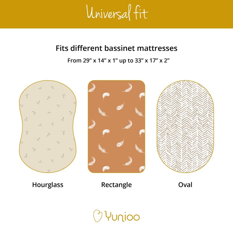 YUNIOO™ Fitted Bassinet Sheets, Moses Basket Fitted Sheets also for