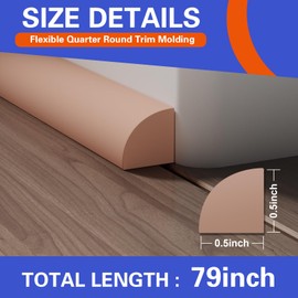 1/2 Inch Flexible Quarter Round Molding, Peel and Stick, Corner Molding Trim, Waterproof Rubber Edge Molding Quadrilateral Trim for Wall Corner Countertops (Brown, 79Inch)