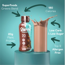OWYN Only What You Need Protein Shake Variety Pack, Strawberry Banana, Dark Chocolate, Smooth Vanilla Flavored Protein Shakes, 20g Protein, 4g Sugar, 3g Fiber, Dairy Free, Plant Based Protein, 12 CT