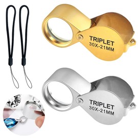 Magnifying Glass for Jewellers, Pack of 2 Lenses 30 x 21 mm Glass Jewellery Antiques Magnifying Eye Lens Jewellers Magnifying Glass Hand Loop Glasses for Hobbies Geology Coin