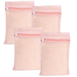 Bolsa de lavandería de malla de algodón orgánico de 4 piezas, color rosa, pequeña y duradera, con cierre fuerte y malla transpirable, delicada bolsa de lavandería para ropa interior, ropa, pantalones