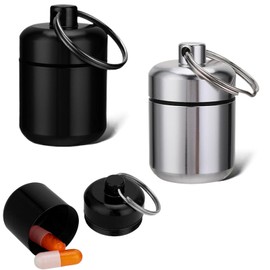 Pack of 2 Small Pill Boxes for On the Go Pill Box Mini Pill Box Key Ring Sweetener Dispenser Mini Tablet Box Key Ring Sos Capsule (2 Colours)
