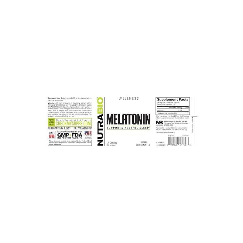 NutraBio Ayuda para dormir de melatonina 3 mg, 120 cápsulas