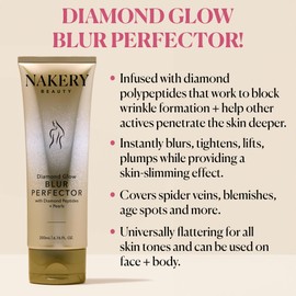 Nakery Nakery Diamond Glow Blur Perfector Face & Body Bronzer Shimmer - Illuminating Shimmer Lotion for Women Body - Hydrating Body Glow Shimmer with Diamond Peptides - Instantly Plumps & Tightens Skin