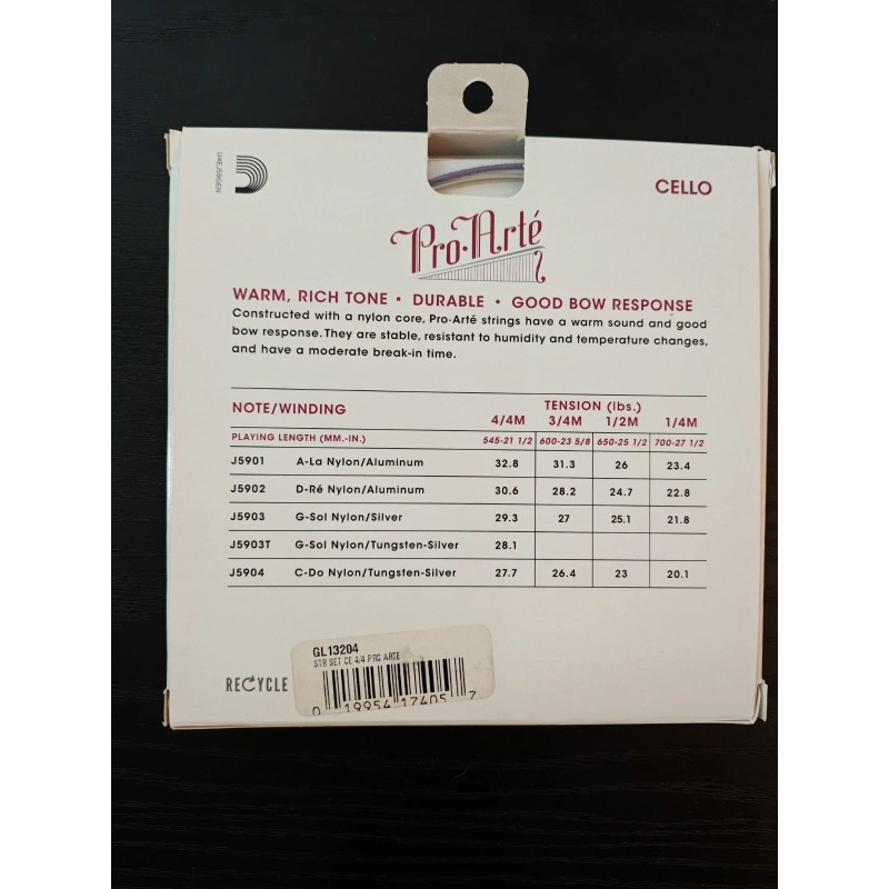 D'Addario Pro-Arte Cello String Set, 4/4 Scale, J59, Medium Tension