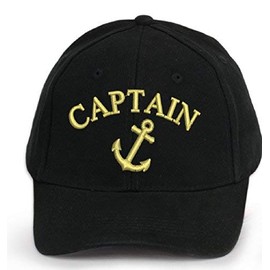 4sold Men Women 100% Cotton Ancient Mariner, Captain Cabin Boy Crew First Mate Yachting Baseball Cap Inscription Lettering Black Gold (Anchor Captain)