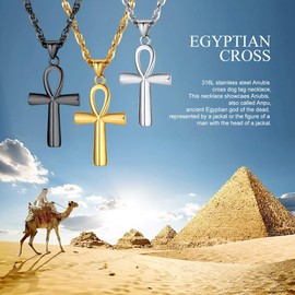 Silver Ankh Cross Pendant Ancient Egyptian Jewelry Stainless Steel Lucky Protection Necklace for Men Women
