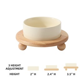 Havniva Ceramic Elevated Cat Food and Water Bowl, Kitty Bowl, Raised Cat Dish, Cat Feeder (5.1 in,1 x Beige + Stand)