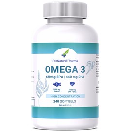 Omega 3 2000 mg | 240 Capsules | High Concentration of 660 mg EPA and 440 mg DHA. Fish Oil for Cholesterol, Heart, Brain Health and Blood Pressure | 4 Months | ProNatural Pharma