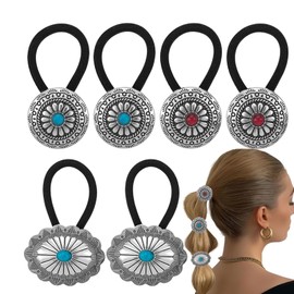 6 pieces Western ponytail holder, Round floral headband, Boho metal hairpin, vintage racquetball floral headband Turquoise Concho Headband Ladies girls hair accessories
