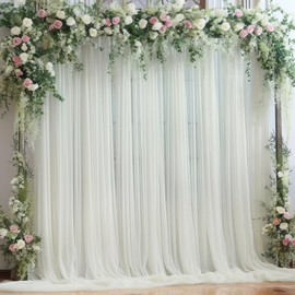 10x10ft Ivory Tulle Backdrop Curtain for Parites, Sheer Backdrop Curtains for Wedding Baby Shower Birthday Party Photo Shoot Decorations