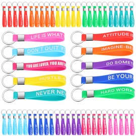 60 Pcs Inspirational Quote Keychains Gift Silicone Rubber Key Rings Motivational Bracelet Key Chains with Inspirational Messages Thank You Teacher Gifts for Women