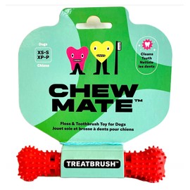 Chewmate Treatbrush Dog Chew Toy - Floss and Toothbrush Toy for Dogs Cleans Teeth Gums and Tongue - Rubber - Dishwasher Safe (Small)