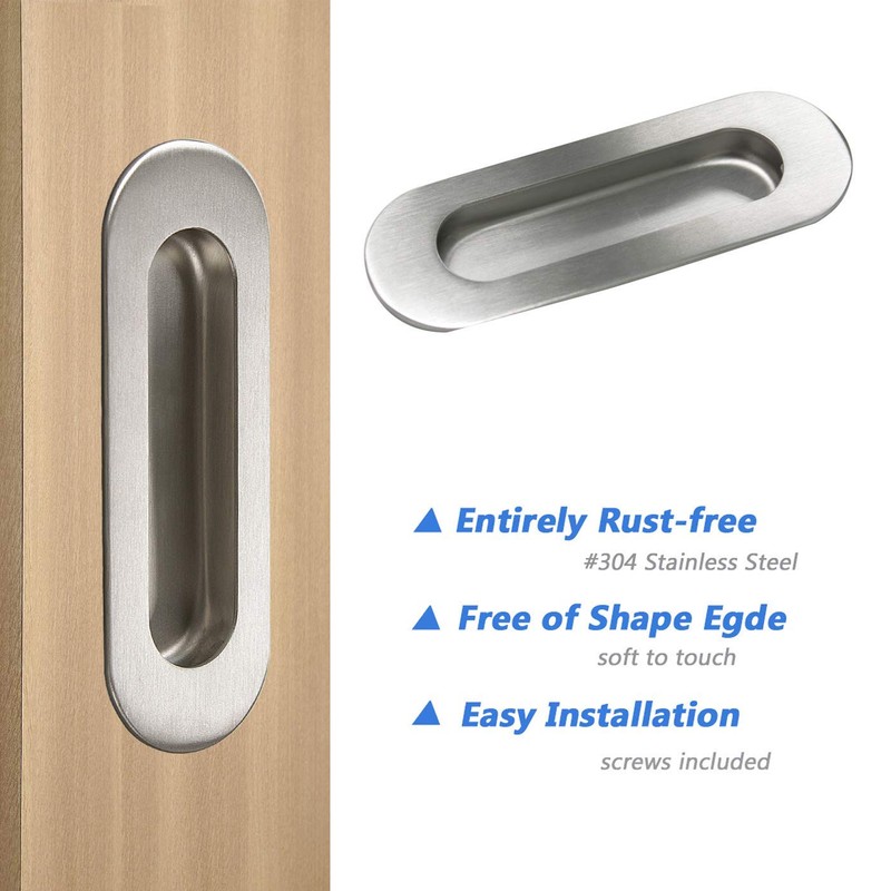 NGe Stainless Steel Oval Shape 120mm Recessed Sliding Door Flush