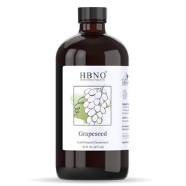 HBNO Grapeseed Oil - 16 oz (475ml) Value Size - Ideal for Shampoos, Conditioners, Mouth Washes, Face wash, Lotions, and Skin Care Products (Glass Bottle).