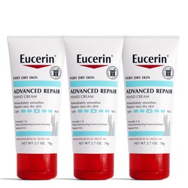 Eucerin Advanced Repair Hand Cream, Immediately Soothes and Repairs Very Dry Skin, Fragrance Free, Non Greasy, Fast Absorbing, Travel Size Hand Lotion, 2.7 Oz Tube, Pack of 3