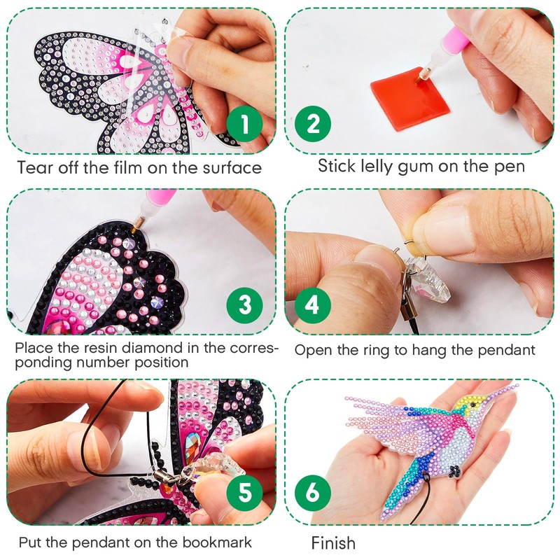 Yeaqee 8 Pcs 5D Butterfly Hummingbird Diamond Art Bookmarks Acrylic