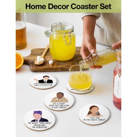 PWHINGN Funny The Office Themed Coasters for Drinks - New Girl Merchandise Coasters Set of 6 with Holder, New Girl Merch TV Show Gifts for Coffee Table, The Office Gifts for Man Women Fans