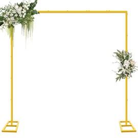 DEYIXUN 8FT x 8FT Heavy Duty Backdrop Stand Kit - Gold Portable Adjustable Stand,Square Metal Arch Party Frame for Wedding/Baby Shower/Birthday Parties/Banquet
