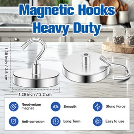 Grtard 130 LBS Magnetic Hooks Heavy Duty, 4 PackNeodymium Magnet Hooks for Hanging, Strong Magnetic Hooks Cruise Magnet with Hooks for Cruise, Grill, Towel, Kitchen Indoor Hanging (Silver)