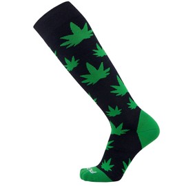 Pure Compression Nature Snowboard Socks – Warm Midweight Snowboarding Socks for Men and Women - Great for Cold Weather Skiing, Pot Leaves (L, Navy/Green)