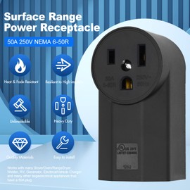 Micmi NEMA 6-50R Receptacle 2-Pole 3-Wire Surface Mount Power Receptacle 250V 50A UL Listed, Black 2 Pack (NEMA 6-50R)