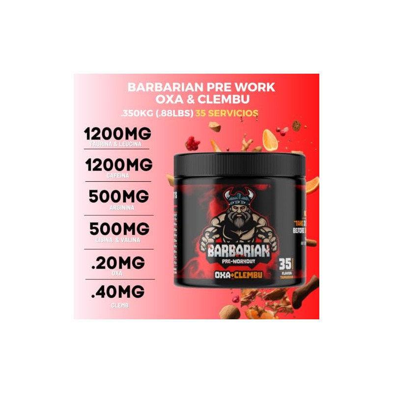 Pre entreno barbarian de 350 gr rinde 35 servicios (TAMARINDO