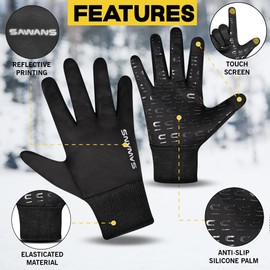 SAWANS Warm Winter Gloves Running Cycling Gloves Touch Screen Anti-slip for Men Women Cold Weather Driving Sports Outdoor Bike Gloves Hiking Ski Climbing Riding Walking (Black, L)