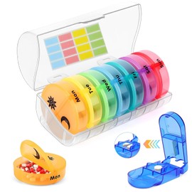 Pastillero Semanal y Cortador de Pastillas,Pastilleros para Medicamentos con Cortar Pastillas,Organizador para Medicamentos con 14 Compartimentos Separado,Pill Organizer de Viaje,Triturador de Píldoras