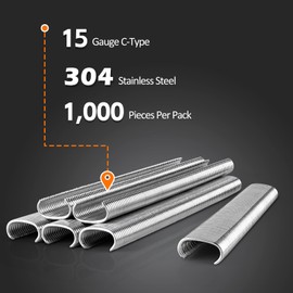 Kamsin SC7 Galvanized Steel Hog Rings 15 Gauge, 3/4" Inner Crown, 15/16" Outside Crown - 10,000 PCS for Pneumatic Hog Ring Gun, Cage Building, Fencing, Upholstery, Fastening