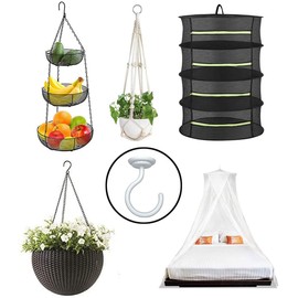 EVSTELUO 2 Sets Large Swag Ceiling Hooks Heavy Duty Swag Hook with Hardware for Hanging Plants Wind Chimes Light Fixtures Bed Netting etc. Ceiling Installation Cavity Wall Fixing (2 Sets White)