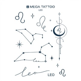 MEGA TATTOO 12 types of constellation tattoo stickers (choose 1), 1 piece, Leo Leo / MEGA TATTOO 별자리 타투스티커 12종(택1), 1개, Leo 사자자리