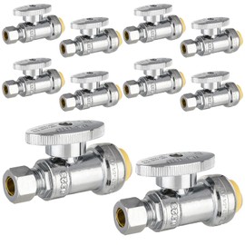 HeSun 10-PCs Push-Fit Straight Stop Valve, 1/2" Push x 1/4" OD Compression Straight Stop, 1/4 Turn Water Shut Off Valve for Bathroom with Disconnect Clip Tool