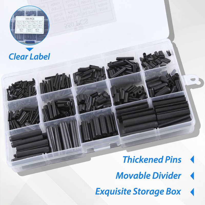 GOLD DEER 550 Pcs Roll Pin Assortment Slot Spring Pin